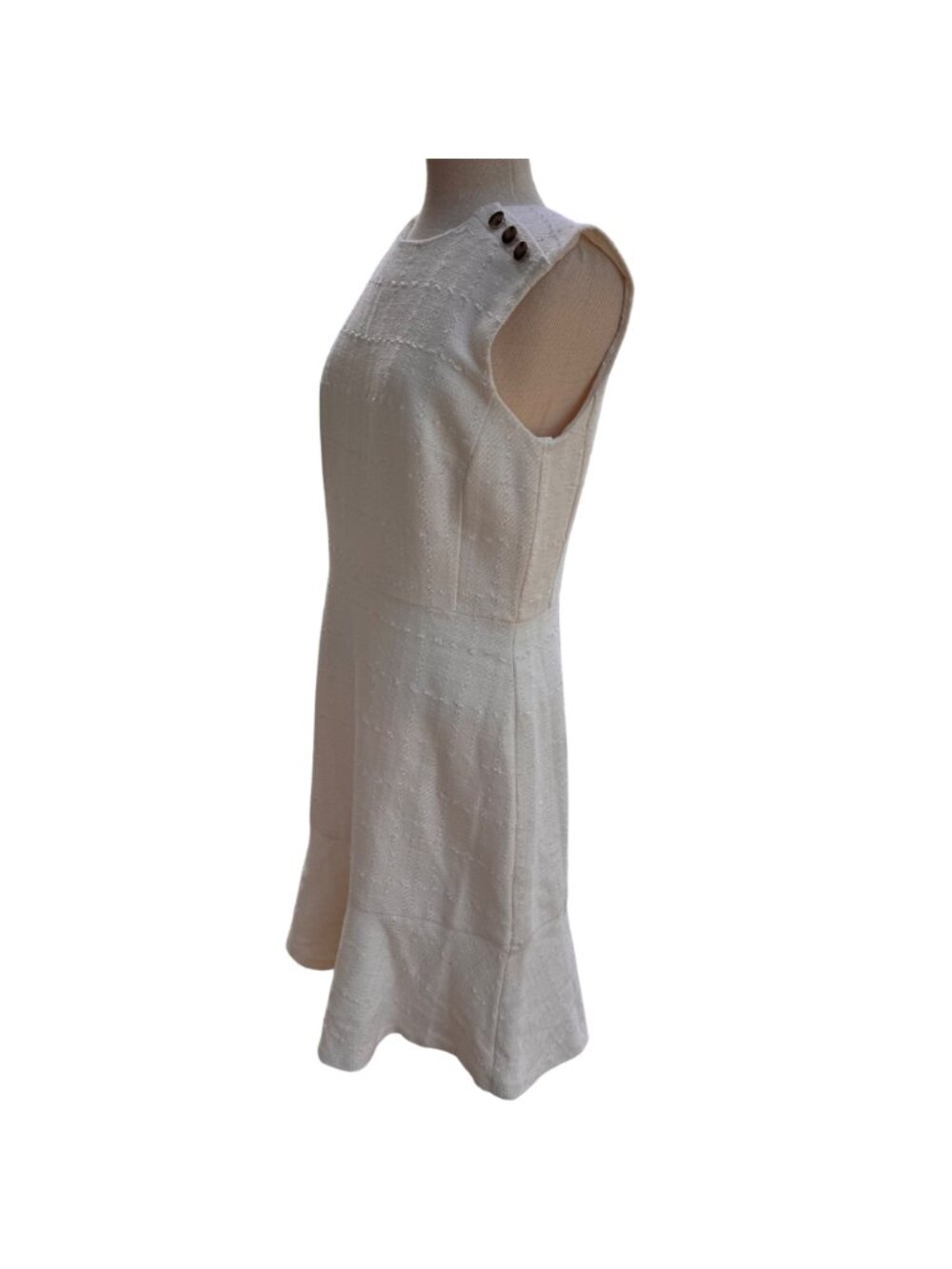Ann Taylor US 10 Boucle Tweed Sheath Flounce Dress Career Button Shoulder 803818 - Picture 16 of 16